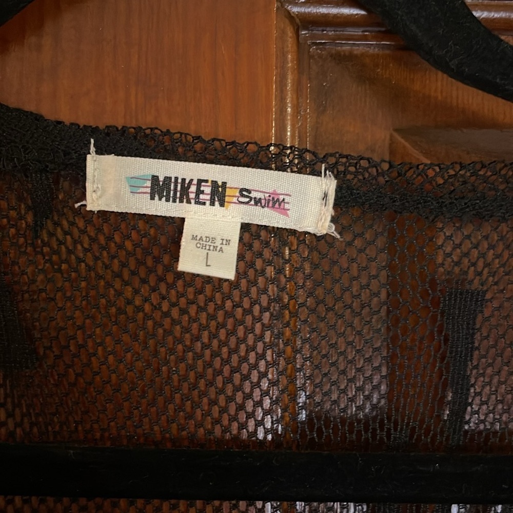 MIKEN PALM PRINT Black Sheer Kimono with Fringe LARGE - Picture 5 of 8